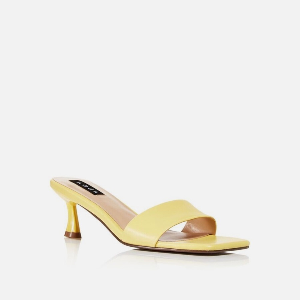 AQUA Womens Yellow Padded Day Square Toe Kitten Heel Slip On Leather Sandals